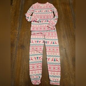 🎈2/$15 Cuddl Duds Pink and Green Christmas Patterned Kids Pajama Set 6